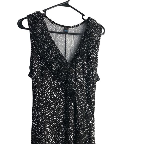 Black and white dot print ruffle trim sleeveless dress - Picture 2 of 7